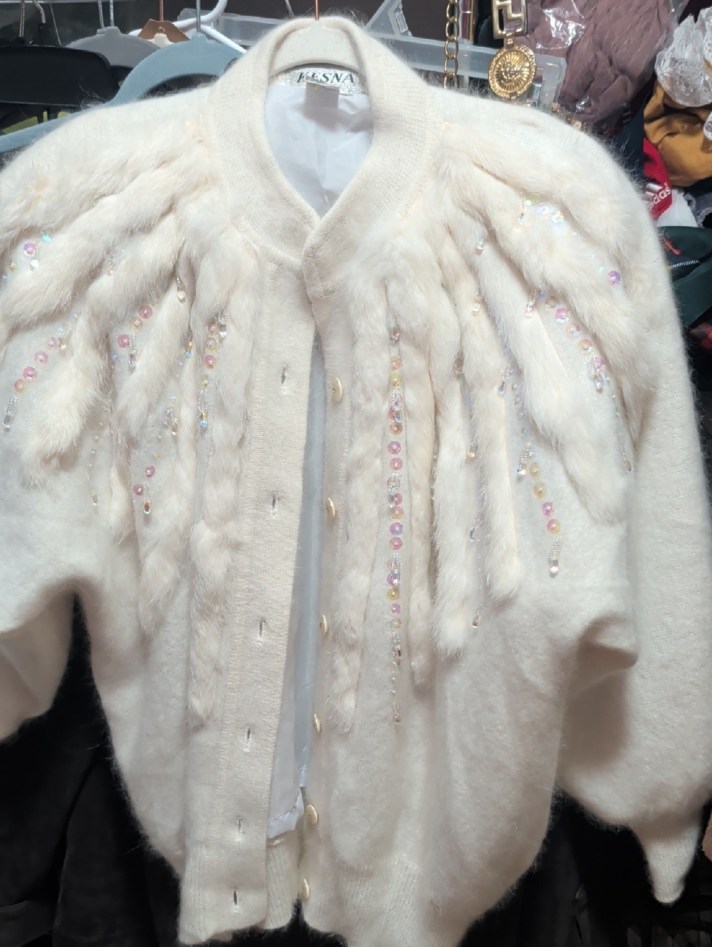 Kesna Cream Fur-Trim Beaded Women's Jacket